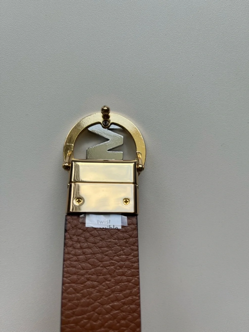Michael Kors Reversible MK Logo Belt Brown Monogram Gold Buckle 43.5”